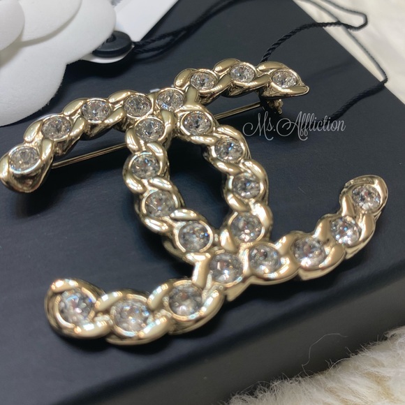 CHANEL Authentic XL Gold Crystal CC Rare Brooch - Picture 2 of 8